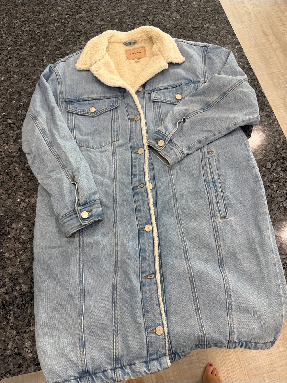 Blank NYC Light Blue Sherpa Denim Coat with Cream Lining